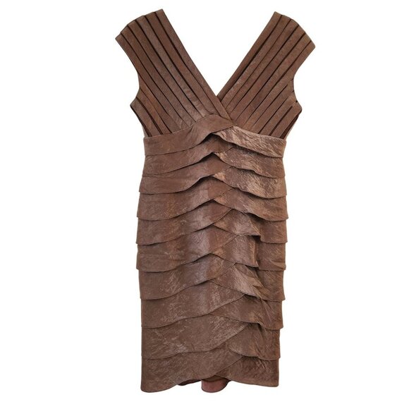 Adrianna Papell Metallic Gold Shutter Pleated Bodycon Cocktail Sheath Dress 8 - Picture 1 of 8